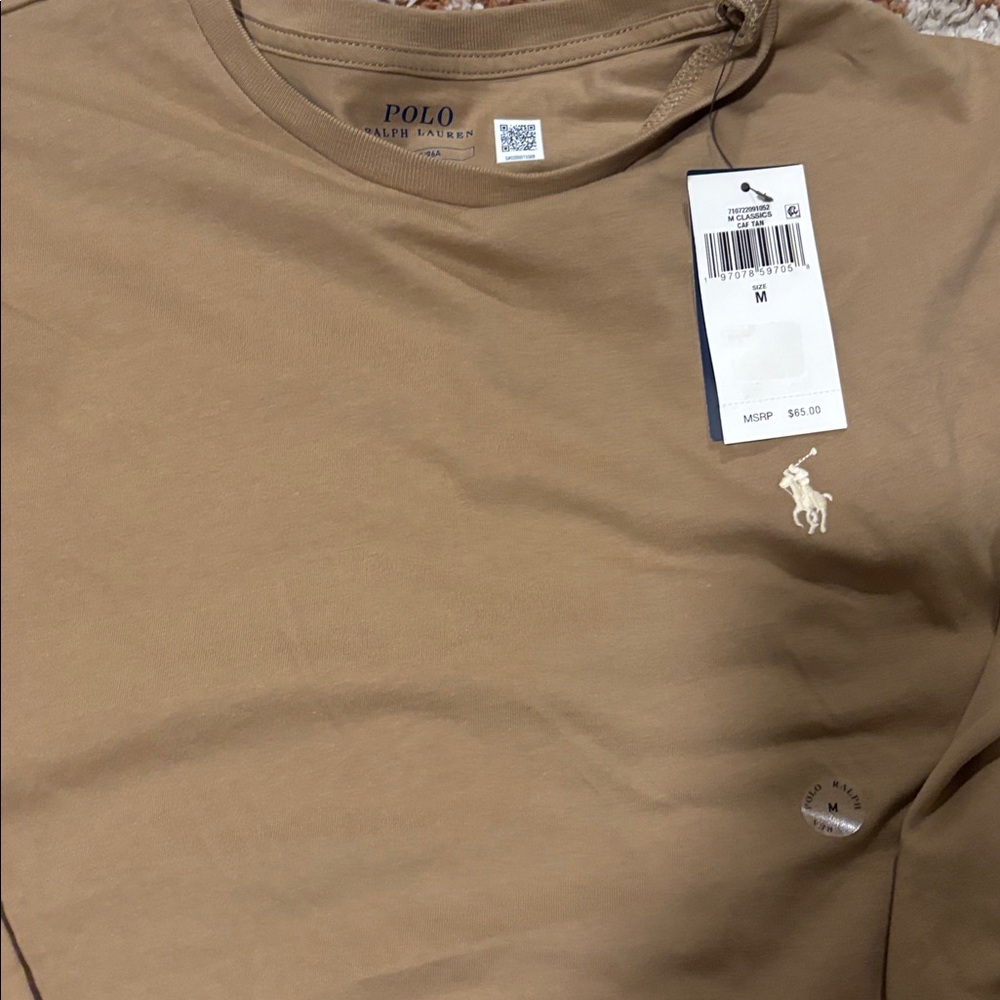 Polo by Ralph Lauren Men’s Tan Crewneck Long Sleeve Shirt - Picture 4 of 6
